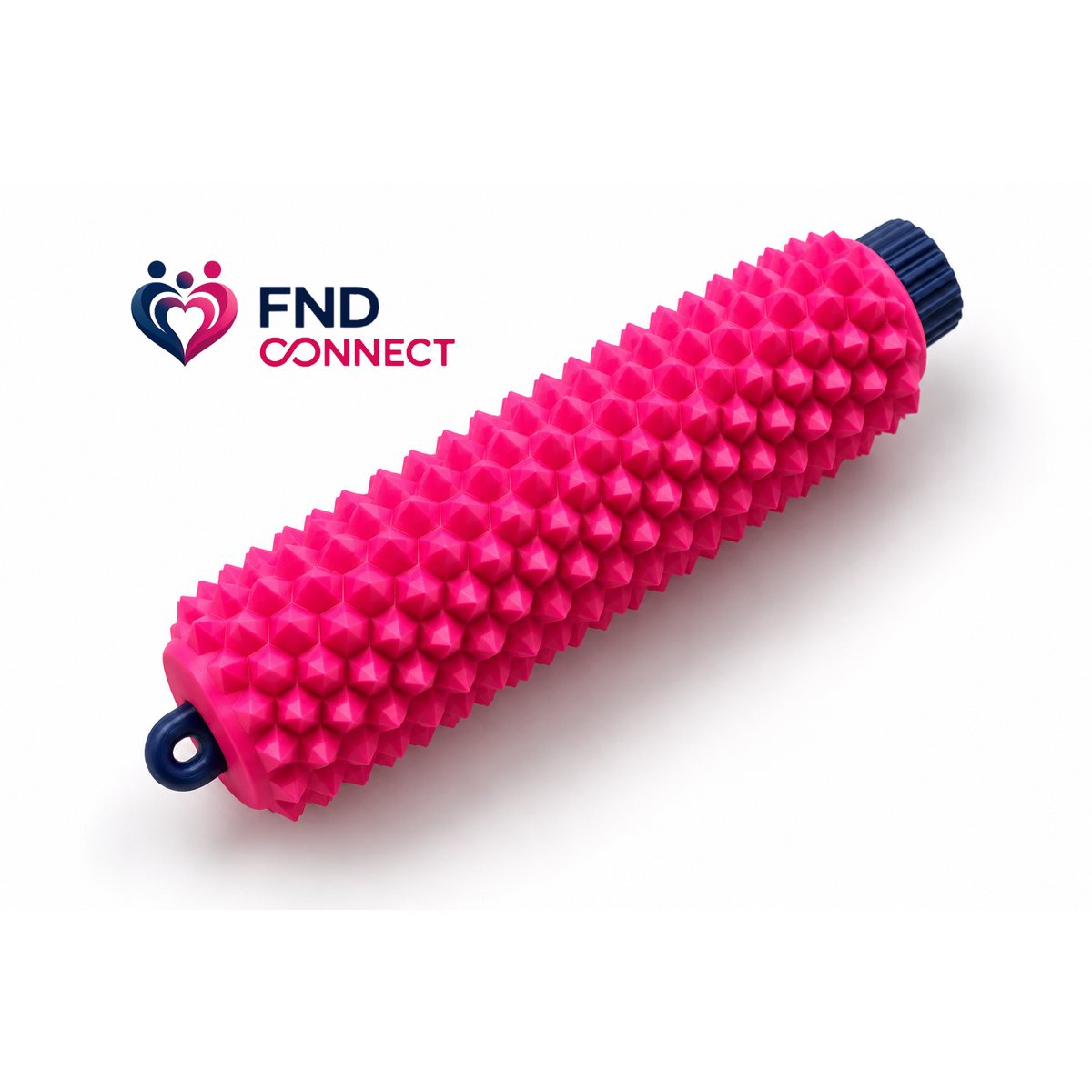 The FND Connect Ouchie in pink with navy ends, a handheld textured sensory tool