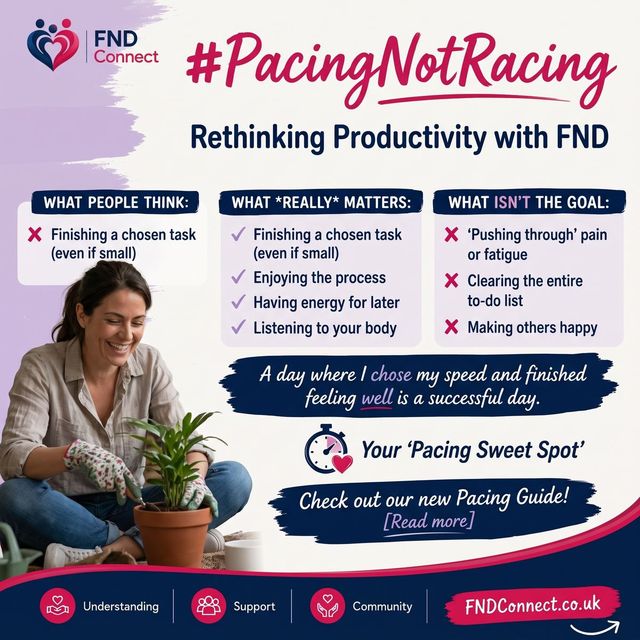 FND Connect Pacing Not Racing social post about rethinking productivity with FND