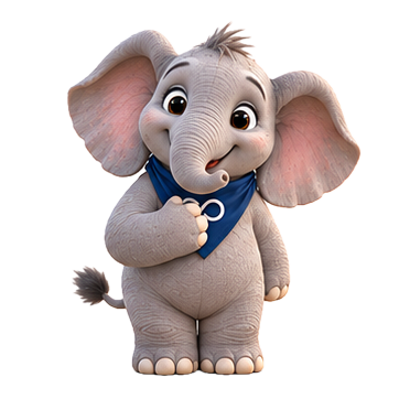 Eric, FND Connect’s elephant mascot, holding a hand to his heart