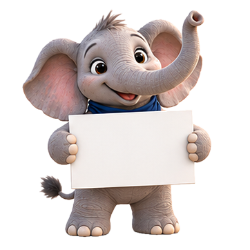 Eric, FND Connect’s elephant mascot, holding a sign for the FND awareness campaign