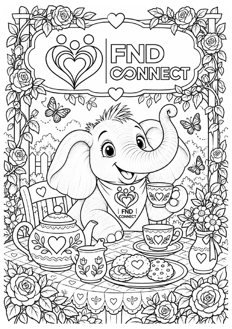 A garden tea break — adult colouring page 1