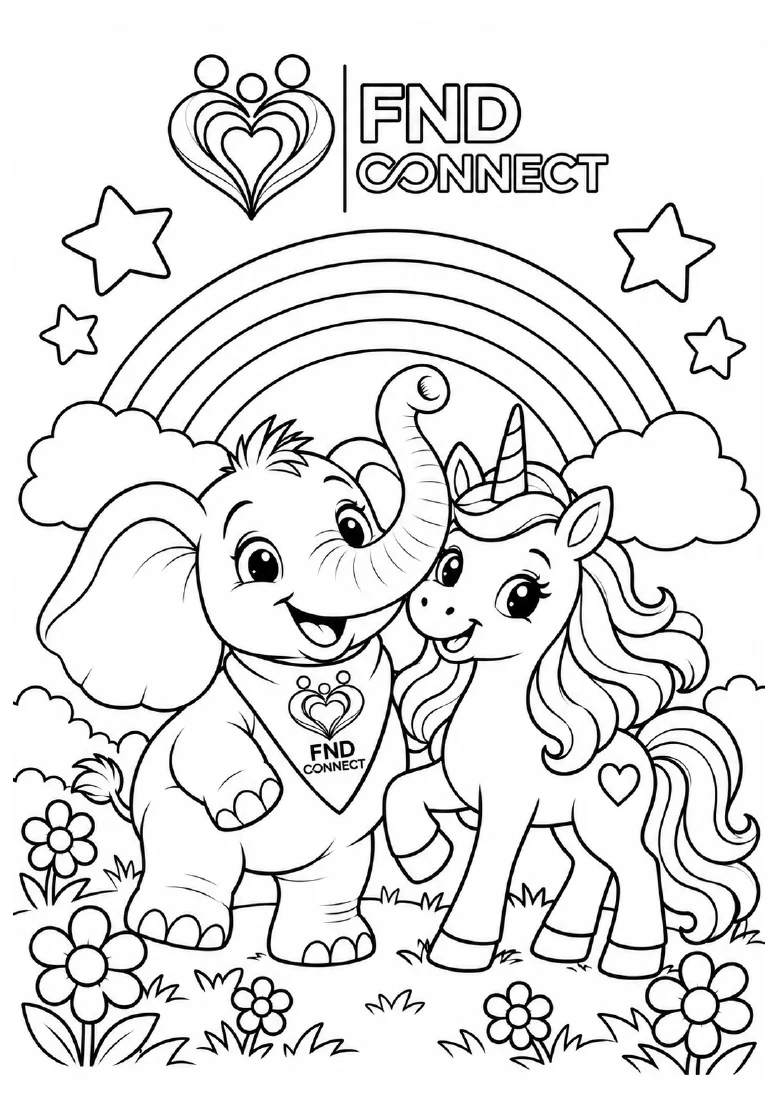 Eric and the unicorn — kids’ colouring page 1