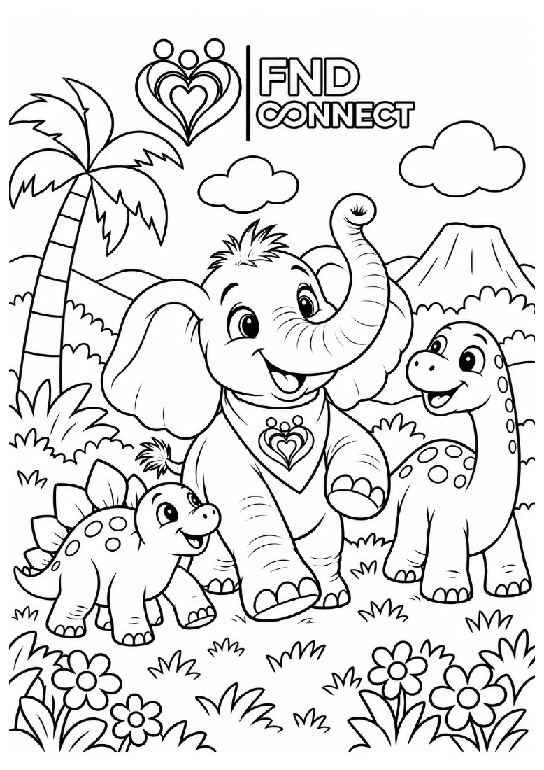 Dinosaur adventures — kids’ colouring page 4