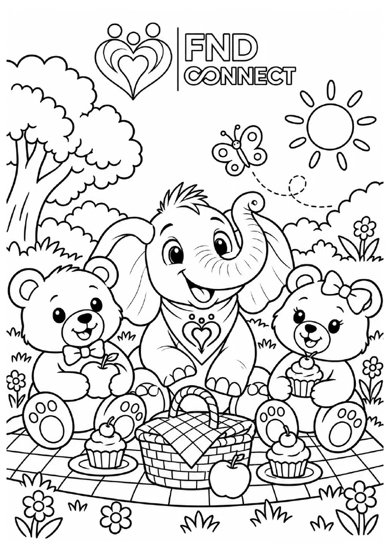 A teddy bear picnic — kids’ colouring page 5