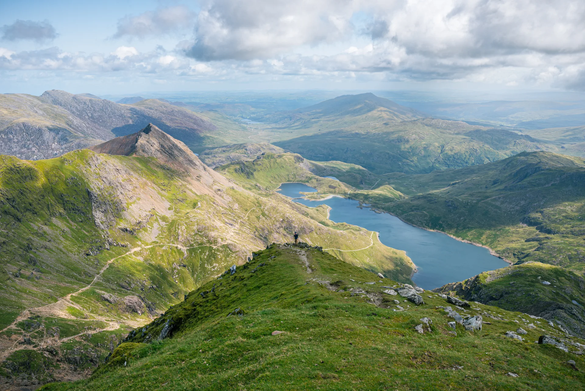 View from Yr Wyddfa across the lakes and ridges of Eryri